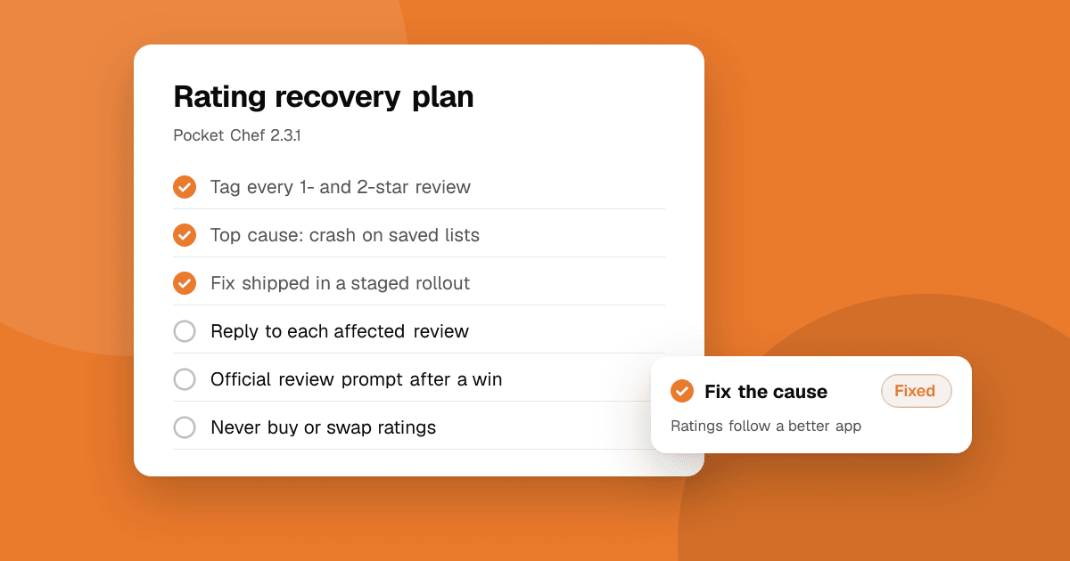 Illustration for the guide “How to recover from a low app rating (without breaking store rules)”